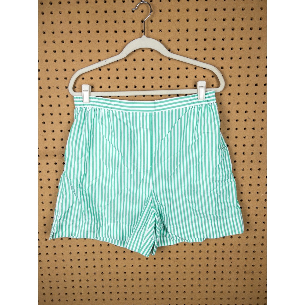 COS Green White Striped Cotton Elastic Waist Shorts Womens Large L Pocket